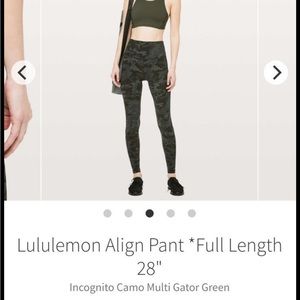 Lululemon Align 28" - Sz 8 - Incognito Camo Multi Gator Green
